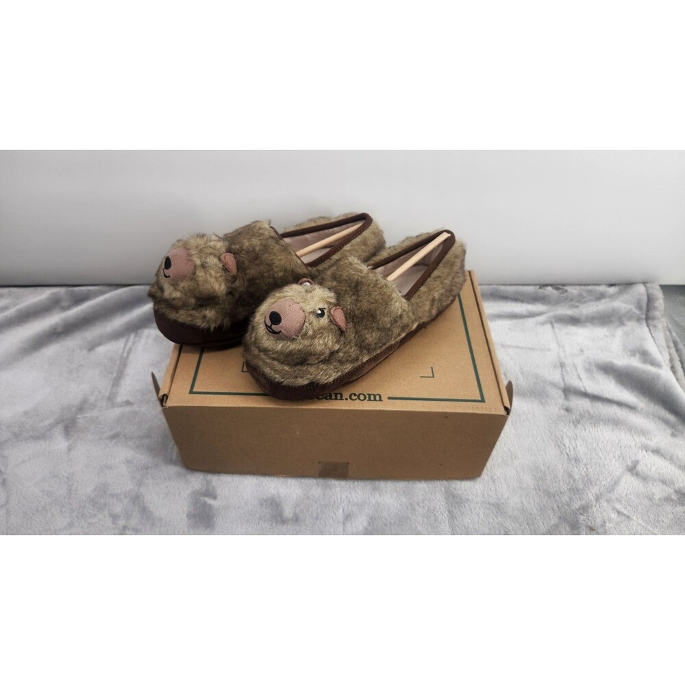 New L.L. Bean Kids Size 3-4 Brown Animal Slippers NWB